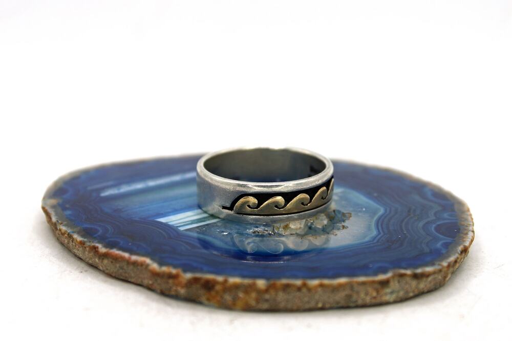 D. Skeets Signed Sterling Silver with 14kt Waves Overlay Ring